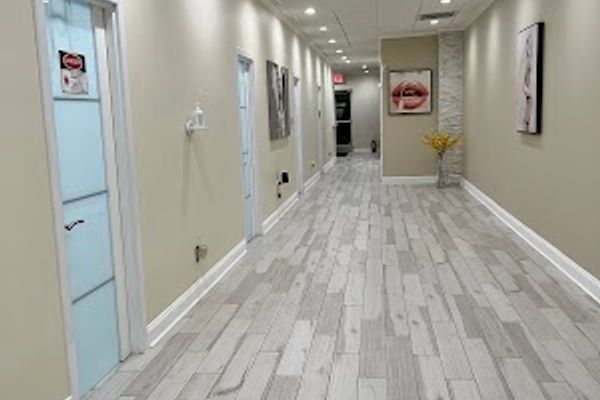Clean, professional medical spa treatment room with neutral tones at BeautyVille Medspa in Long Island