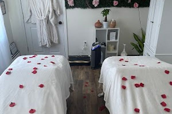 Clean, professional medical spa treatment room with neutral tones at Serenity Spa and Beauty Bar LLC in Providence