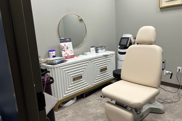 Clean, professional medical spa treatment room with neutral tones at The Covery Wellness Spa in Jackson